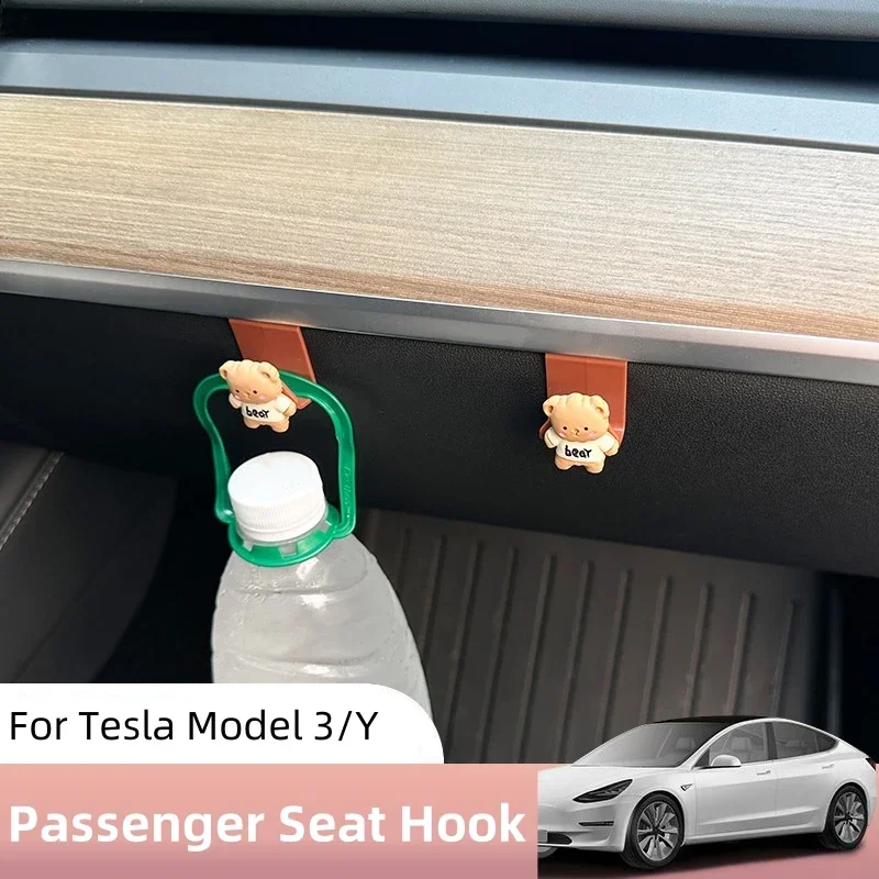 

For Tesla Model 3 Highland Model Y Cute Cartoon Doll Hook Co-pilot Position Accessories Umbrella Bag Hook Organizer Hanger Decor