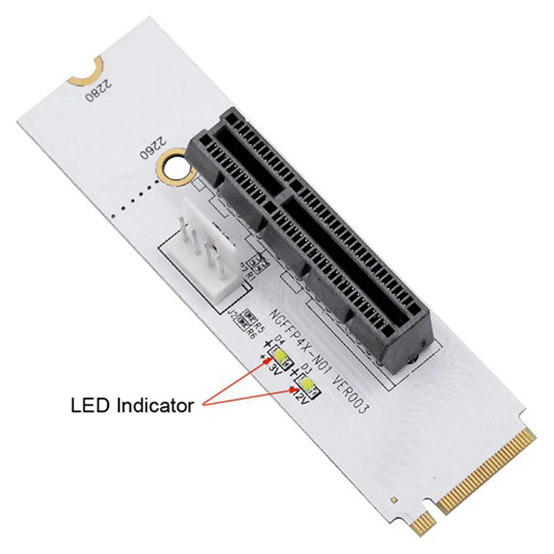 M.2 To PCI-E 4X Riser Card M2 Key M To Pcie X4 Adapter With LED Voltage Indicator NGFF Riser For Nvme For Mining, 2Pack
