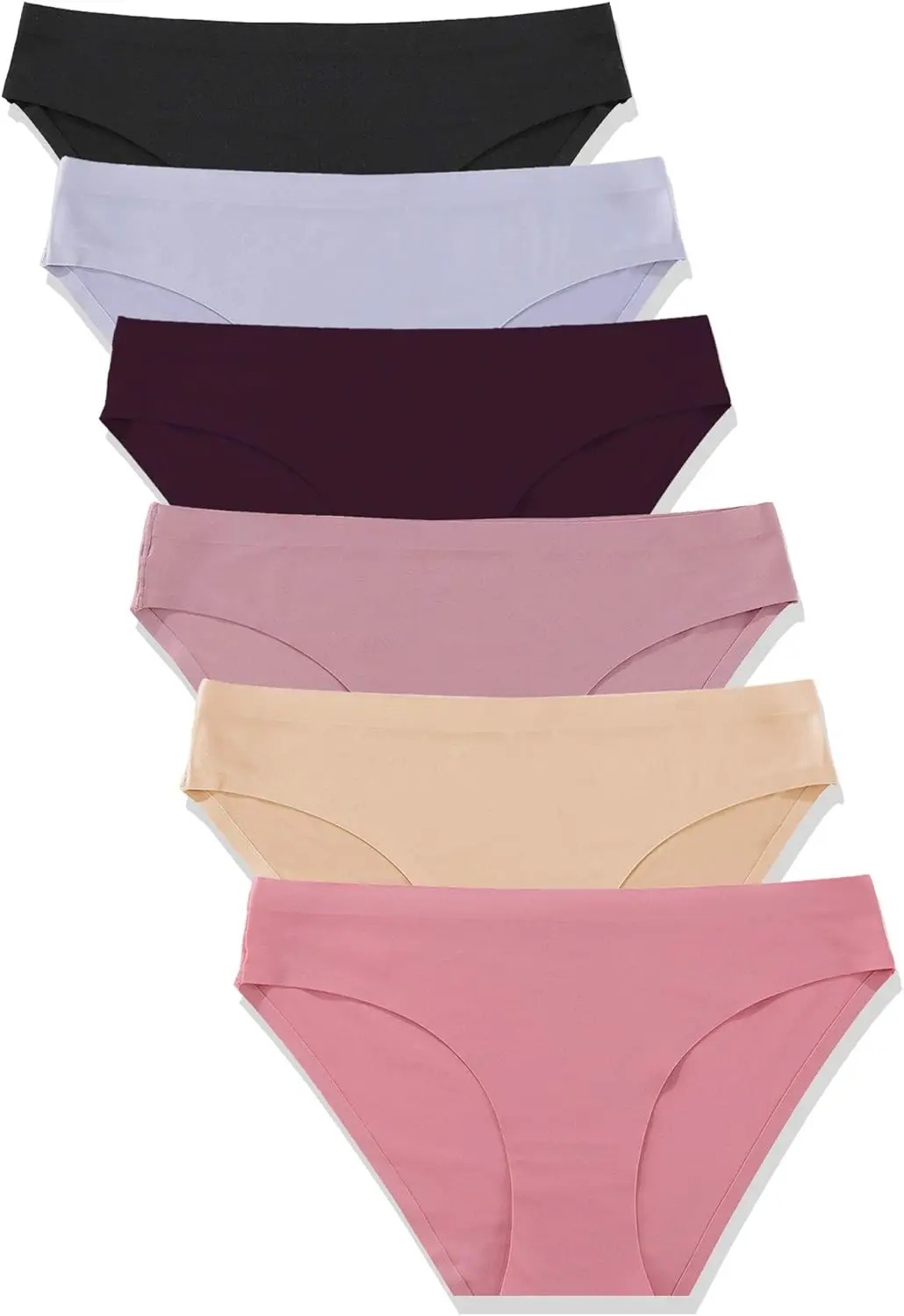 Paquete de 6 bragas hipster sin costuras para mujer, bragas invisibles, ropa interior de bikini suave y elástica