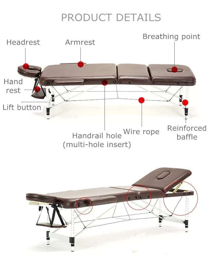 Massage Table Portable 2 Section Folding Couch Bed Lightweight Beauty Salon Tattoo Therapy Wooden Frame 60 CM Width