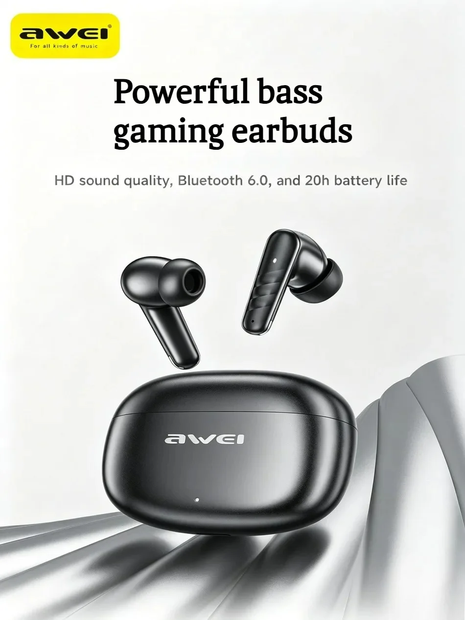 Auriculares Awei T108 de Baja Latencia para Juegos, Auriculares Bluetooth TWS Inalámbricos, Mini Auriculares Deportivos Intrauditivos, Música de Alta Calidad, Llamadas, para Hombre