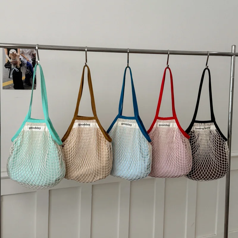 

New Women's Handbag Fashion High Quality Hollow Hemp Rope Shopping Storage Bag Solid Color Versatile Large Capacity Shoulder Bag
