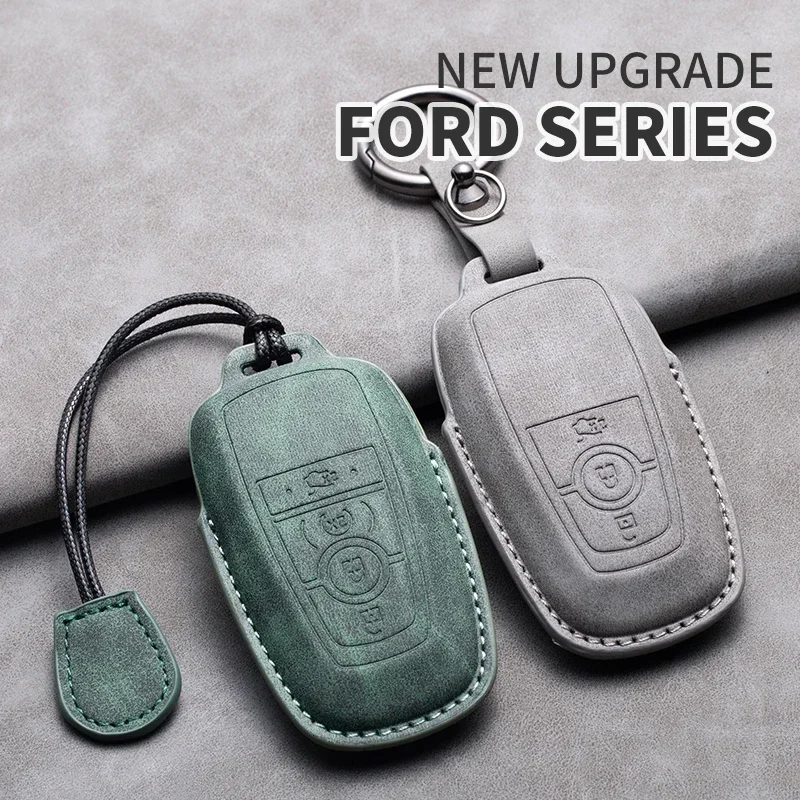 

Car For Ford Key Case Cover Keychain Fusion Mustang Explorer F150 F250 F350 EcoSport Edge S-MAX Ranger Auto Leather Accessories