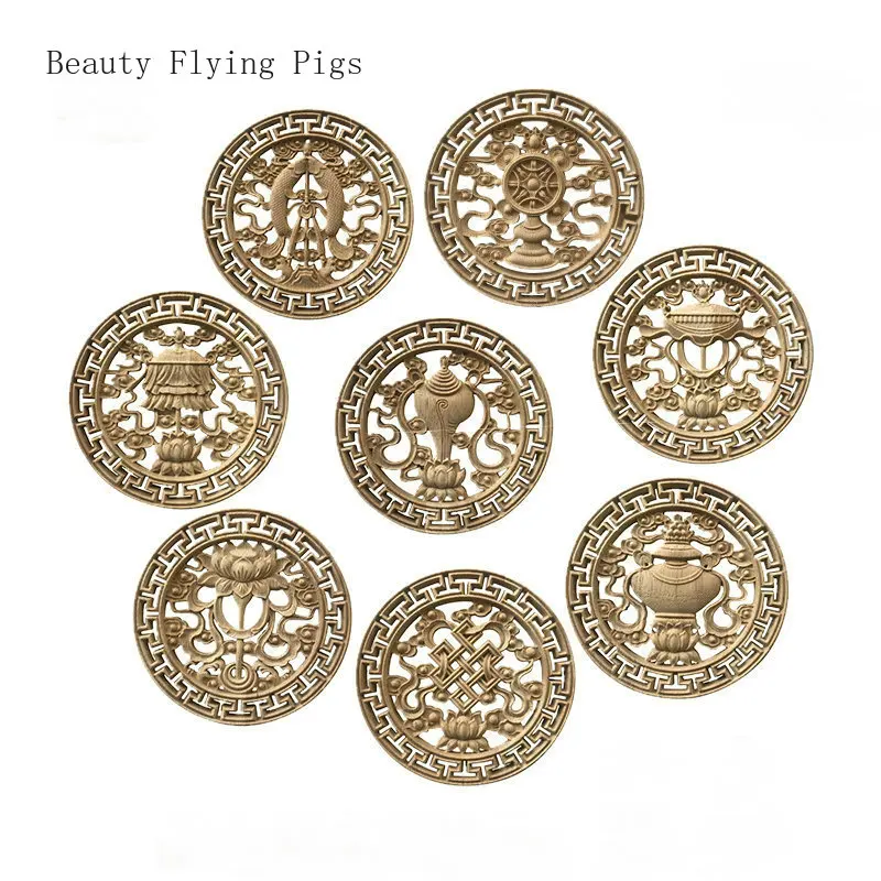 8PCS/LOT Chinese Novel Solid Wood Carving Circular Hollow Decoration Home Decoration Background Wall Decal Sheet