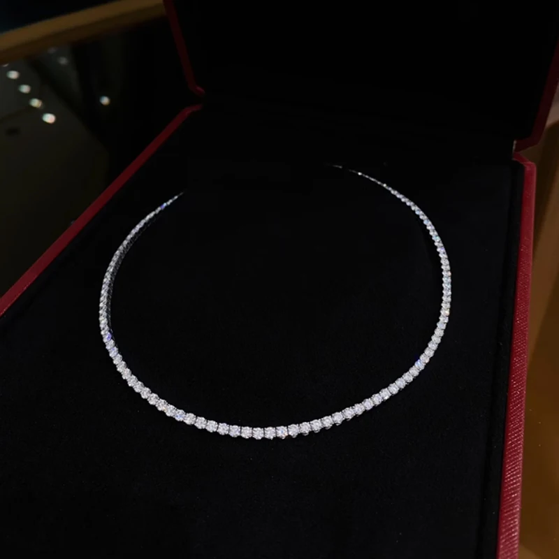 Neue S925 Sterling Silber Hip Hop Voller CZ Halsband Kette Halskette Für Frauen Luxus Cubic AAA Zirkon Kurze Zubehör Edlen Schmuck – Detail 4