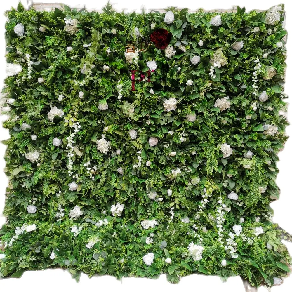 

SPR Customized Big Round Green Leaf Plant Wedding Decorative Backdrop white Rose Ivory Blush Artificial Silk Flower Wall