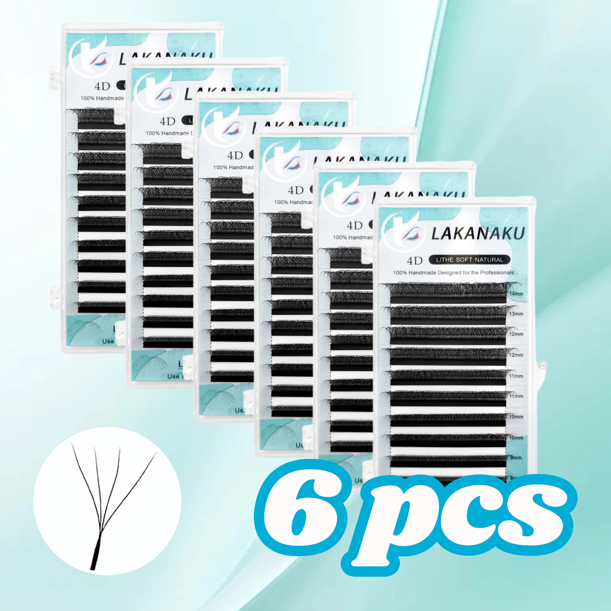 

LAKANAKU 6 Trays 4D W Shape Eyelash Extensions Volume Fans Cilios W Shaped Natural Soft Clover Lashes