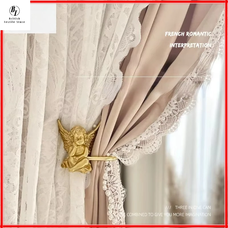 

French princess wind curtain living room dining room bedroom beautiful window screen wool fleece pearl lace light luxury custom