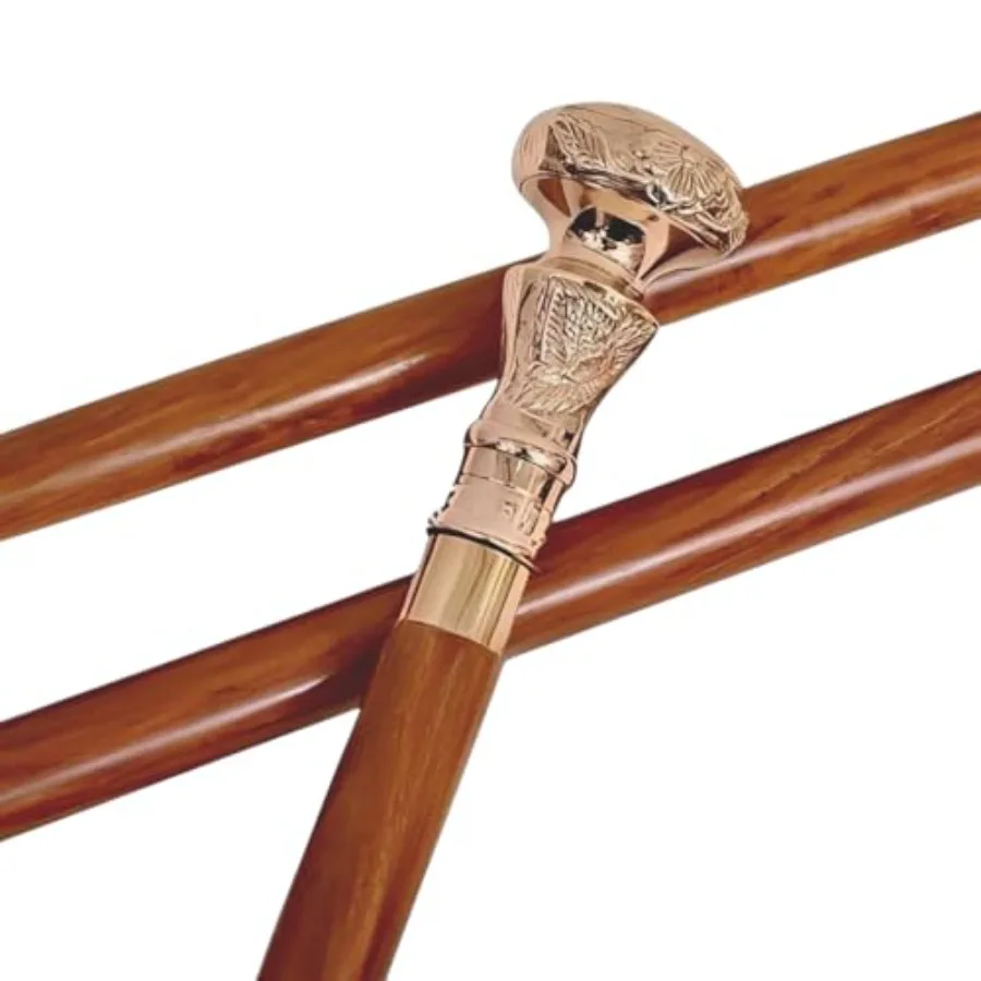 Bengala de madeira vintage com alça de botão de latão dourado para uso externo elegante Design de madeira marrom inspirado em tele vitoriano