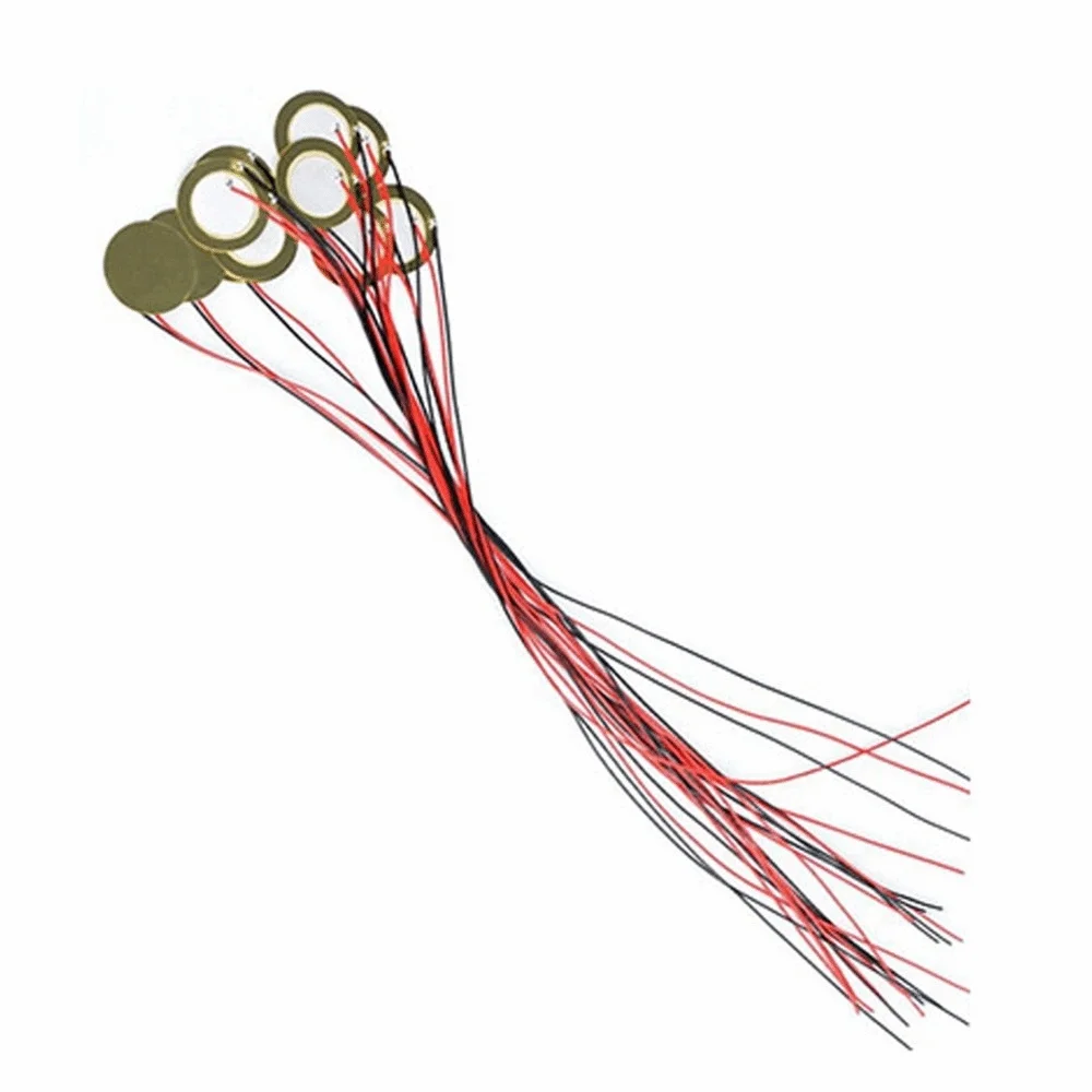 30PCS Disc Diameter: 27mm Piezo Pickup Cord Length 330mm Brass Sound Sensor Red+Black Thick 0.4mm Microphone Trigger Element