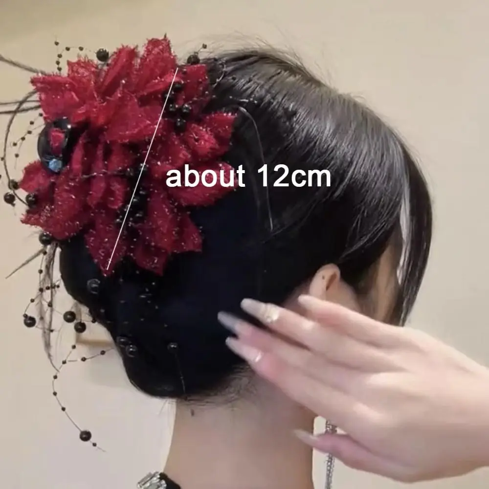 Klip Genggam Bunga Peony Elegan Jepit Rambut Kepiting Plastik Cakar Rambut Payet Rumbai Wanita