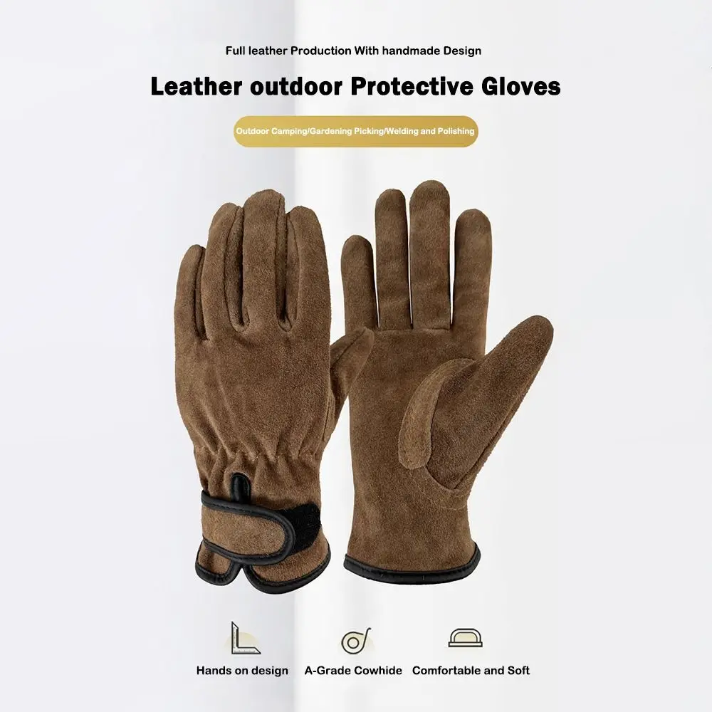 سلامة جلد البقر الرجال قفازات العمل قبضة قوية سميكة الثقيلة قفازات ارتداء قفازات أمان مقاومة الحماية الأمنية #4