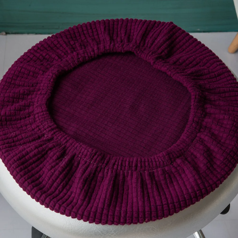 Round Elastic Chair Cover Protective Stretchy Seat Case Dark Purple 30-38Cm Diameter Removable for Bar Stool Hotel Party Office