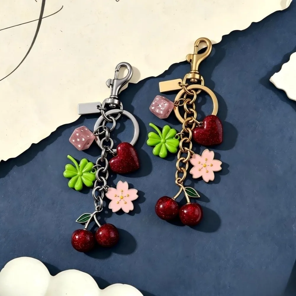 3D Design Key Chain Charm Metal Lobster Clasp Cherry Sakura Heart Key Ring Cute Shape Handbag Purse Decor Handbag Decoration
