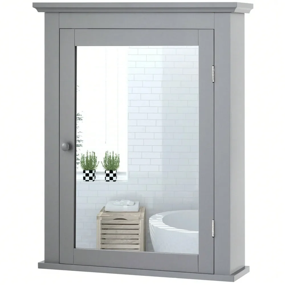 

Bathroom Mirror Cabinet Wall Mounted Adjustable Shelf Medicine Grey