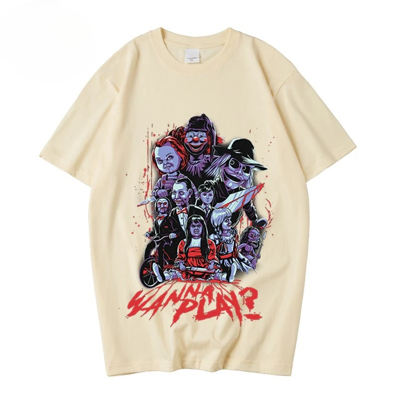 تي شيرت رجالي من مجموعة High Street Chucky 100% قطن صيفي بأكمام قصيرة مطبوع عليه فيلم عصري تي شيرت نسائي