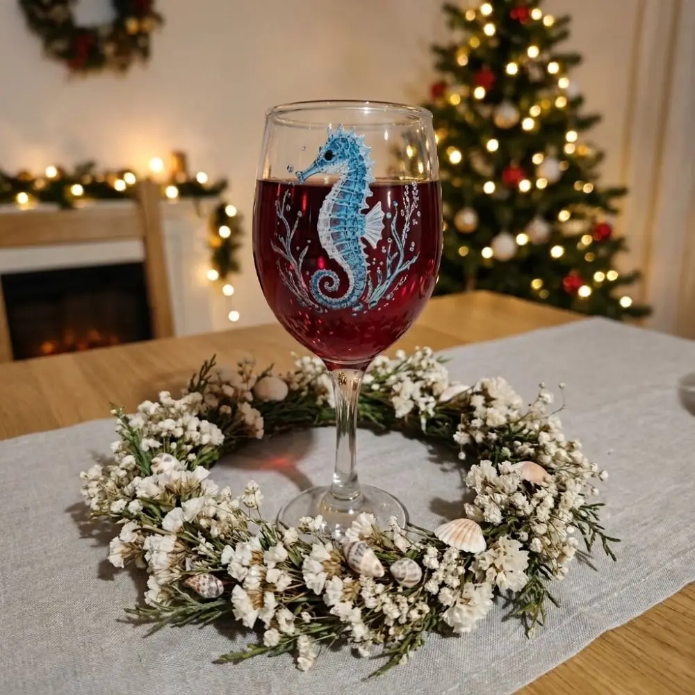 Novelty Octopus Ocean Animal Wine Glass Tortoise Dolphin Glass Goblet 2D Printed Seahorse Marine Animal Tall Glass Bar