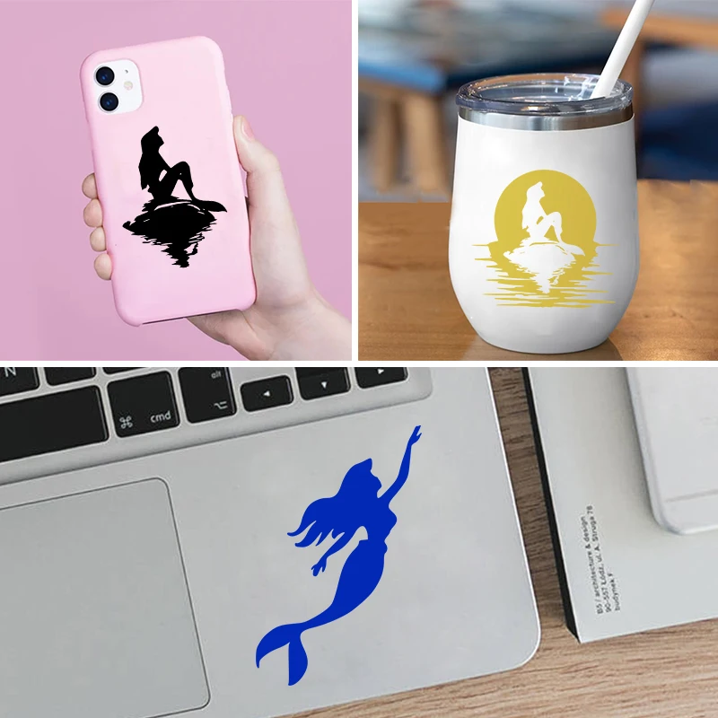 The little mermaid Vinyl Art Sticker Laptop Phone Bottle Cup Car Window Decals Decor Cute Cartoon Baby Girls Bedroom Wall Decal