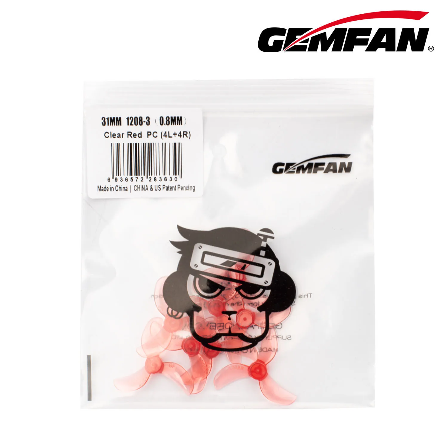 8PCS/Lot GEMFAN 1208-3 31MM TRI BLADE 0.8MM 1MM 1.5MM SHAFT (4CW+4CCW) POLY CARBONATE Micro Propellers for 0802 25000kv Motor