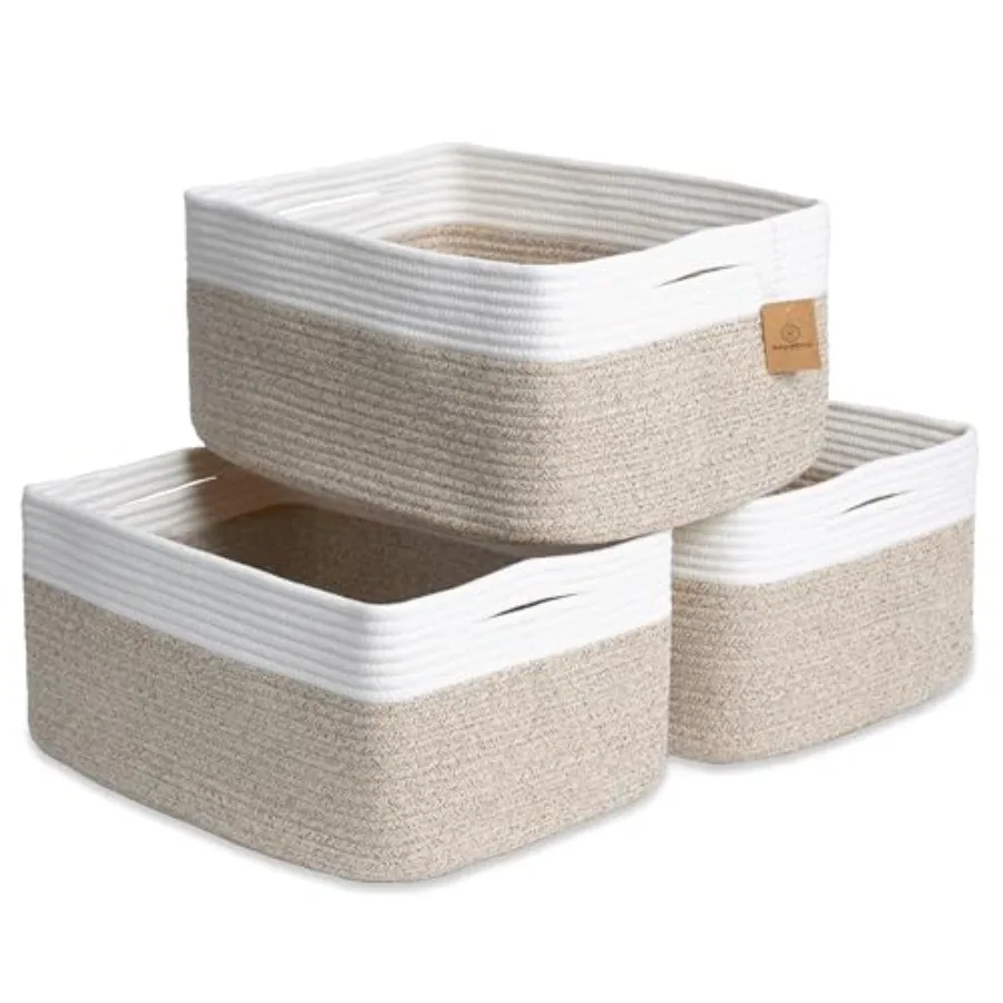 

NaturalCozy Storage Baskets 16.8"x13"x7.6" Cotton Rope Woven Baskets for Organizing 3-Pack Toy Storage Bins Basket for Shelves