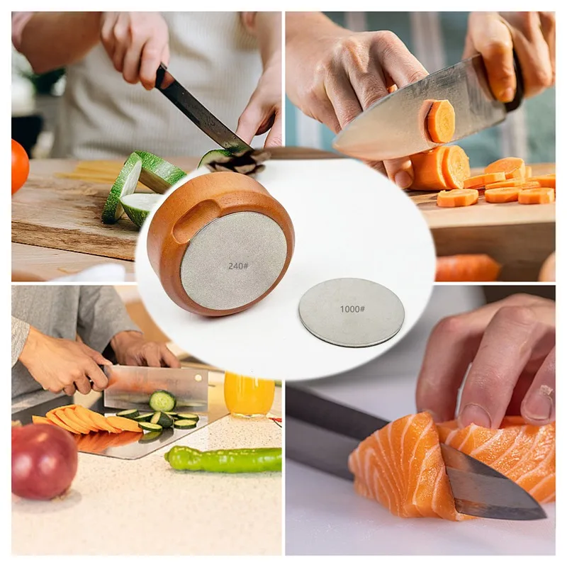 

Ultra Compact Portable Mini Knife Sharpener (Wooden) - Dual Magnetic Sides w/ Diamond/Stone/Strop - Home & Travel Essential Tool