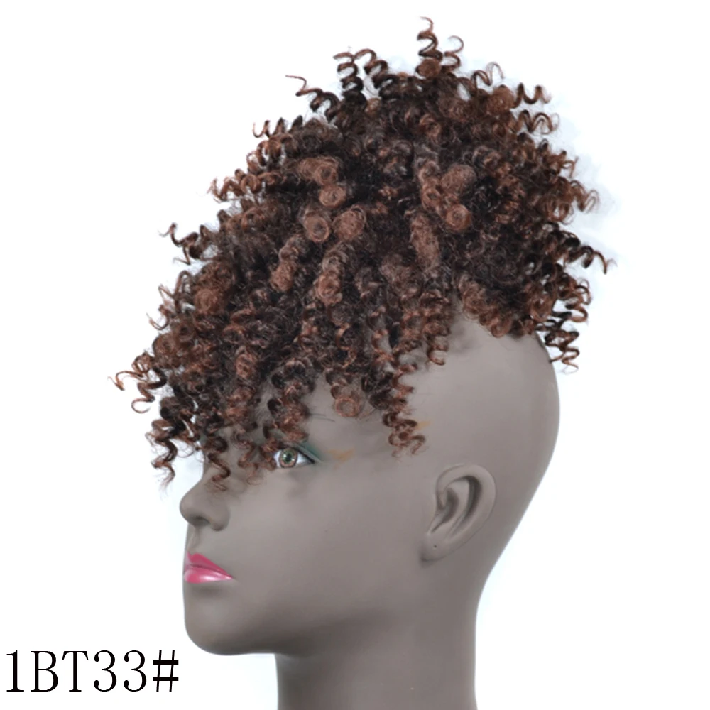 Afro Puff Updo Hair Drawstring Ponytail with Bangs Black Kinky Curly Hair Bun