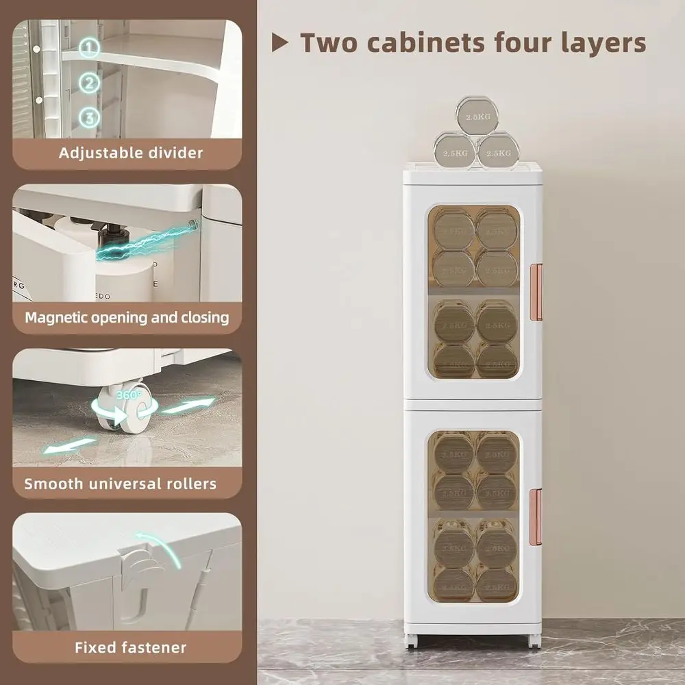 Тонкий шкаф с дверцами и полками — вертикальный органайзер для хранения в ванной комнате для кухни, регулируемые стеллажи, двухуровневая туалетная бумага