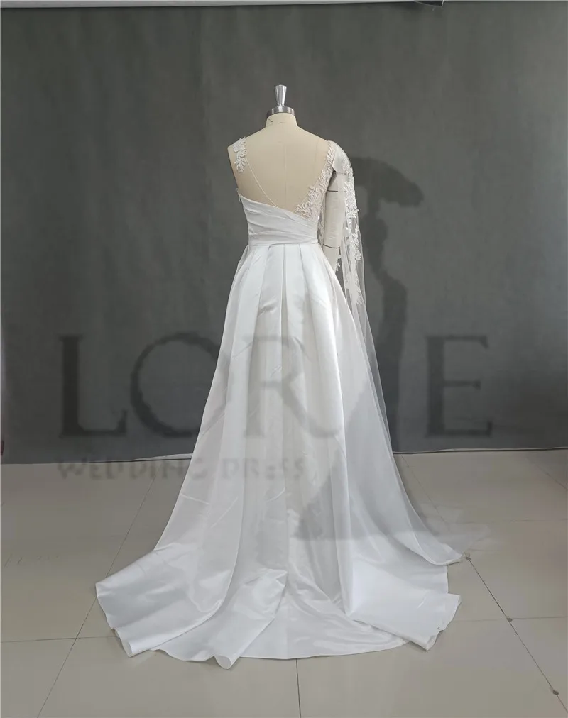 LORIE-vestidos de novia bohemios, vestido de novia de encaje con un hombro, parte inferior de satén, vestidos de boda reales personalizados 2024