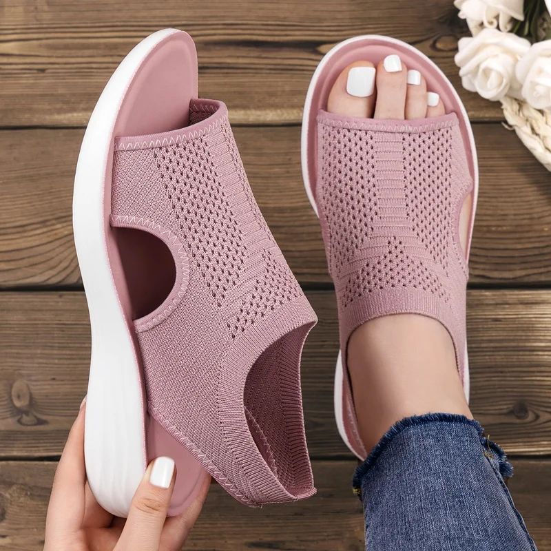 Summer Women's Fashion Casual Sandals Slip-On Flat Bottom Hollow out Toe Beach Shoes Comfortable Ladies Sandals