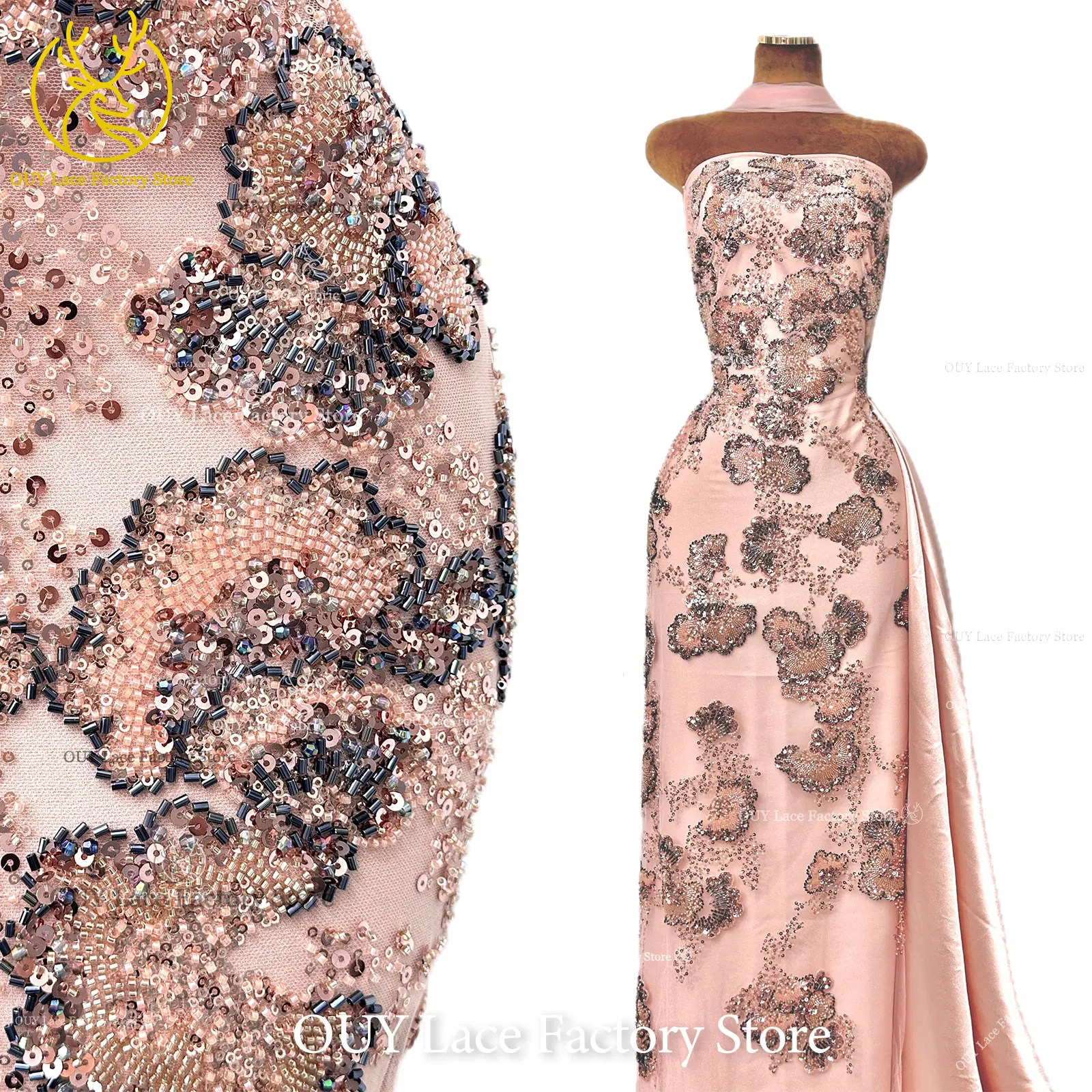Barock-Stil, perlenbesetzter nigerianischer Tüll-Spitzenstoff 2026, hochwertige französische Pailletten-Spitze für Hochzeits- und Partykleider, zum Nähen, 5Y – Detail 5