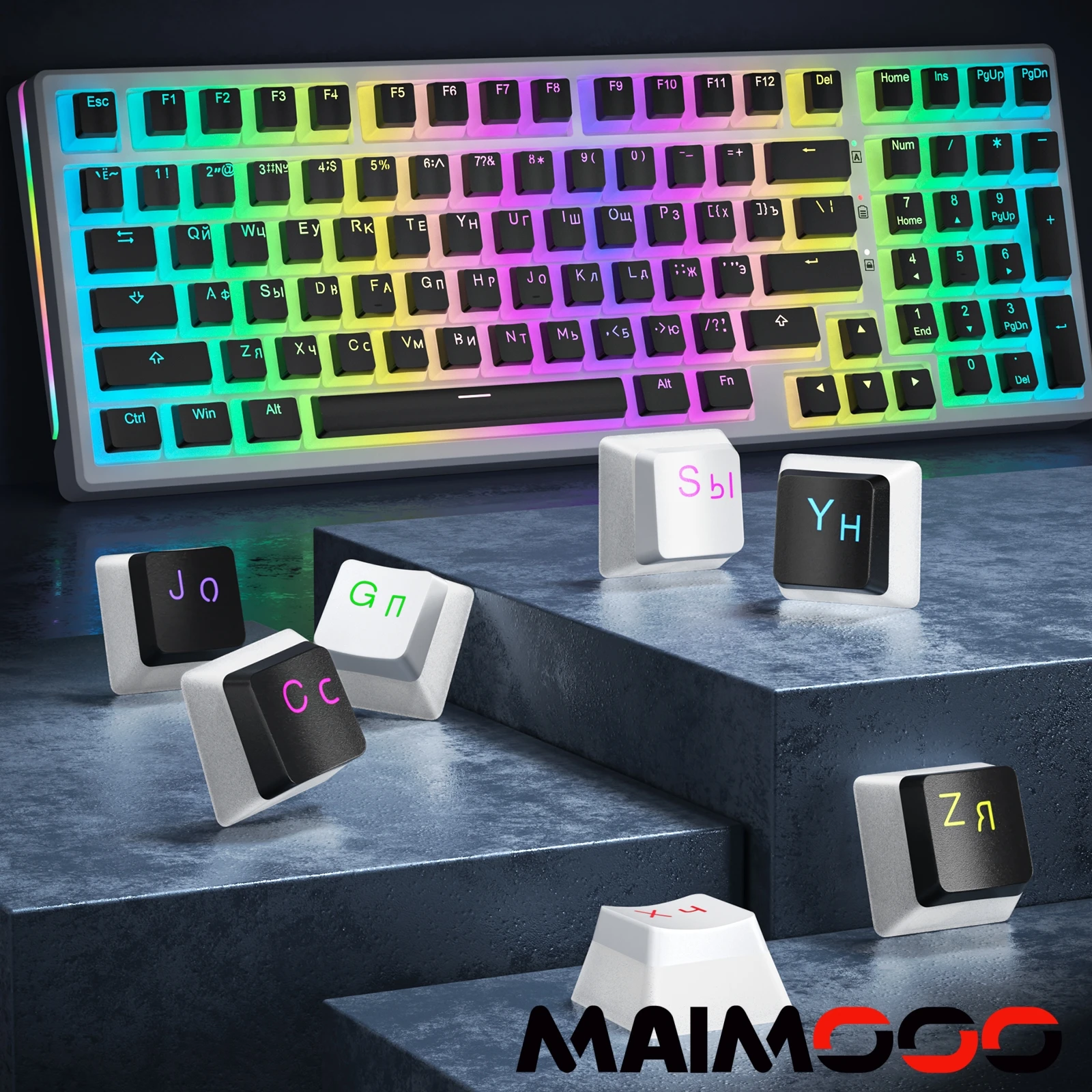 MAIMOOO Russian Pudding Keycaps Translucent Keycap OEM PBT Keycap 117/141 Keys for /84/87/96/98/104 Game Mechanical Keyboards