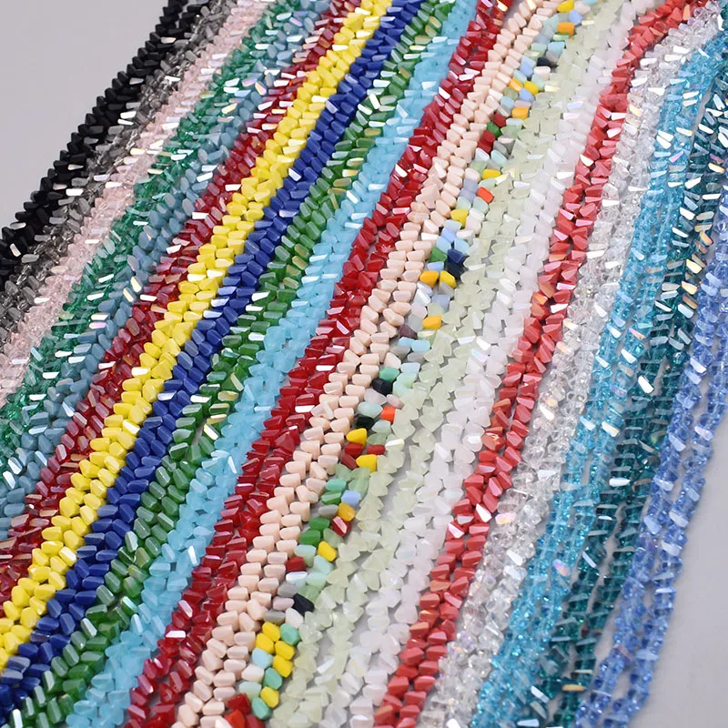 6mm About 82pcs Triangle Crystal Beads Transparent Solid Color Charms Glass Loose Beads For Jewelry Making DIY Earring Necklace