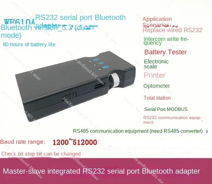 WF610A RS232 Wireless Serial Bluetooth Adapter Dual Mode SPPBLE5.3 Replace Wired RS232