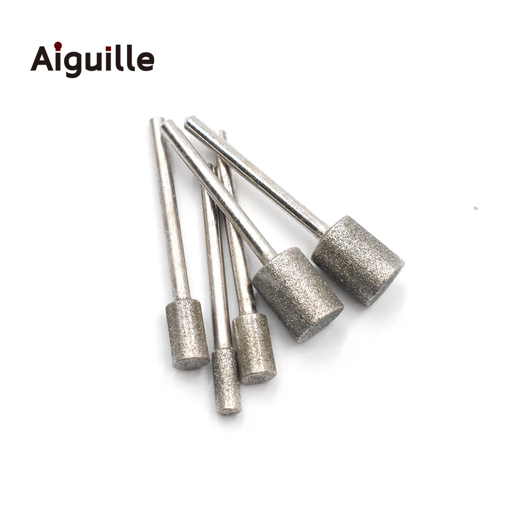 10pcs grit#120 3mm 3/4/5/6/8/10mm cylinder Diamond grinding burr abrasive bits grinding trimming polishing points dremel Bits