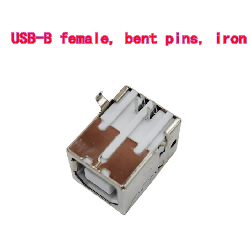 10pcs USB-B 90° square printer female connector BF-180° straight plug with bent pins D-type white glue interface square bent-pin