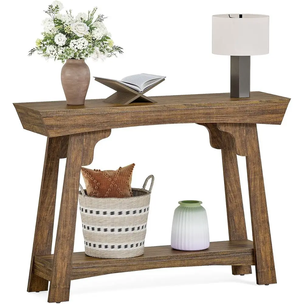 

Коричневый консольный столик в деревенском стиле, 41 дюйм, двухъярусный, с местом для хранения, для прихожей и гостиной