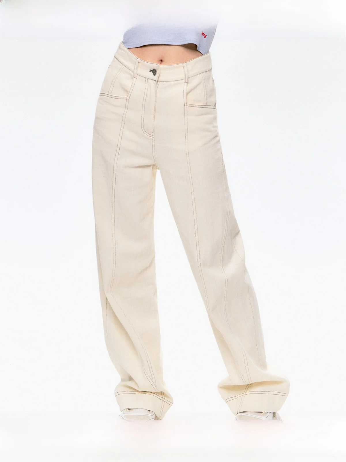 

WhyBerry High Waist Contrast Color Vintage Jeans Slimming Formula Straight Leg Long Pants Cotton Stretch Denim All Seasons