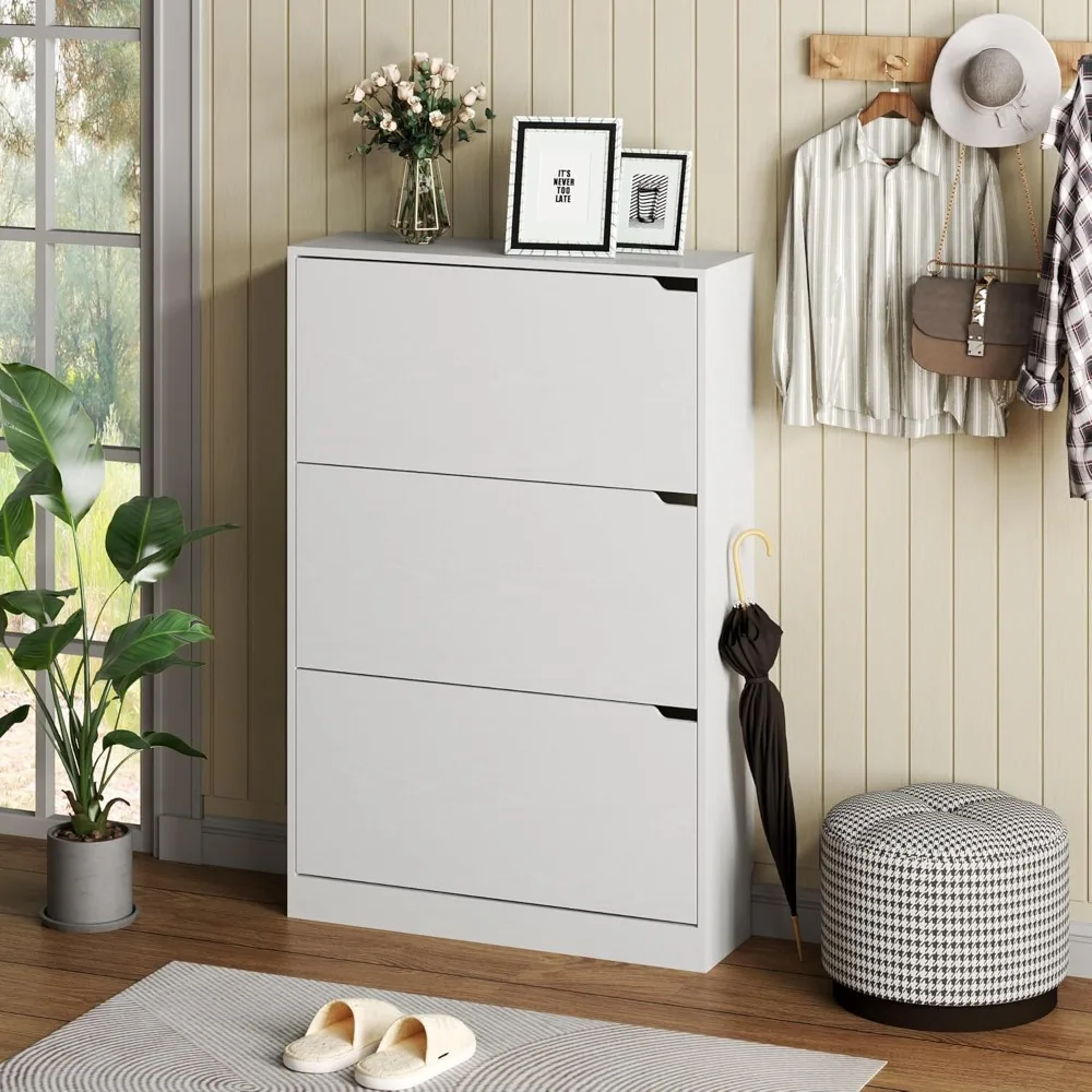 

3-Flip Drawer Shoe Cabinet Hidden Wooden Freestanding Storage Cabinet for Entryway Hallway Use Space-Saving Design