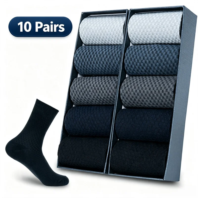 10 Pairs/Lot Men's Bamboo Fiber Socks Comfortable Breathable Mid Tube Socks Versatile Casual Socks High Quality Business Socks