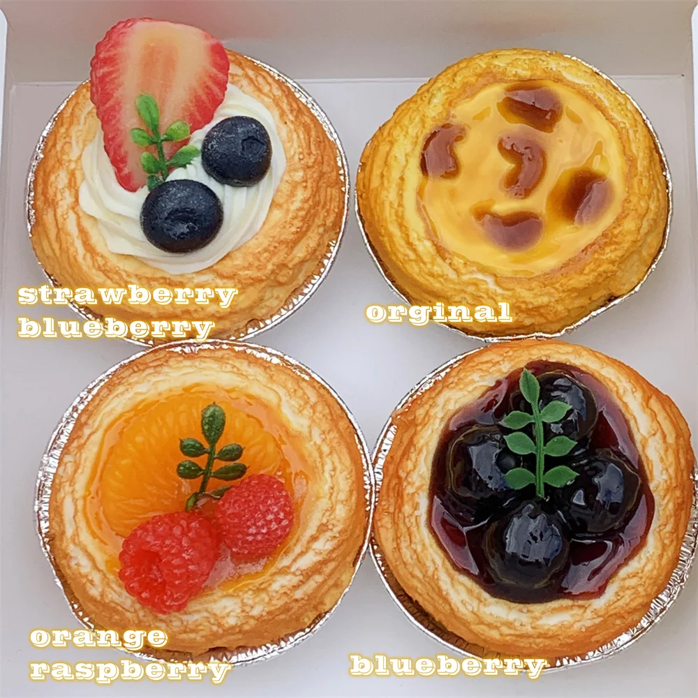 3in 4pcs Set Hong Kong Style Egg Tart Creamy Food Model Chinese Dim Sum Bakery Restaurant Flaky Pastry Silky Smooth Egg Custard