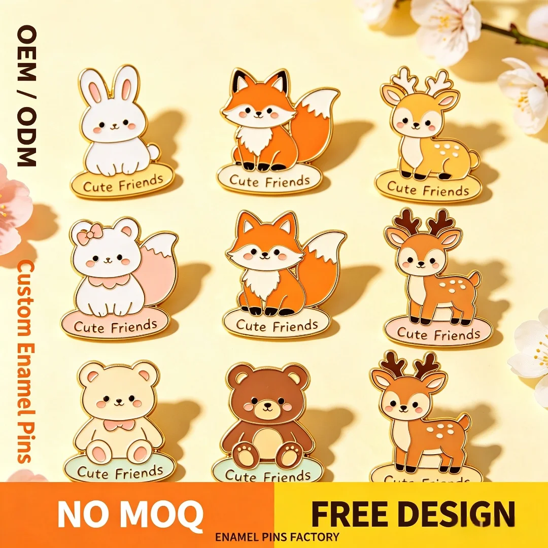 

Custom Cute Animal Enamel Pins, Cartoon Fox Bear Rabbit Lapel Pin, No MOQ, Brooch Badge for Backpack, Gift, Jewelry