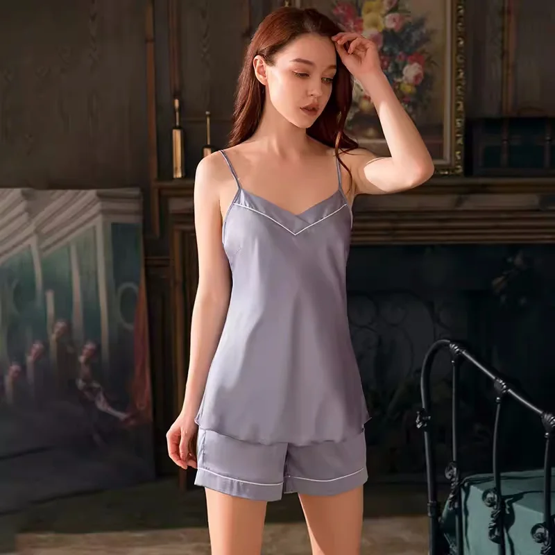 

Mulberry Silk Sexy Pajama Set Cami Top & Shorts Women's Summer Sleepwear Soft Loungewear Pure Silk Spaghetti Strap Nightwear