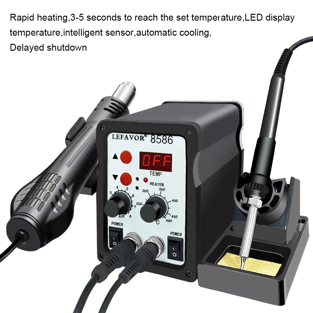 8586 Soldering Station 2 In 1 Digital ESD Hot Air Blower Heat Gun Welding Solder Iron SMD Desoldering Rework Station Tool