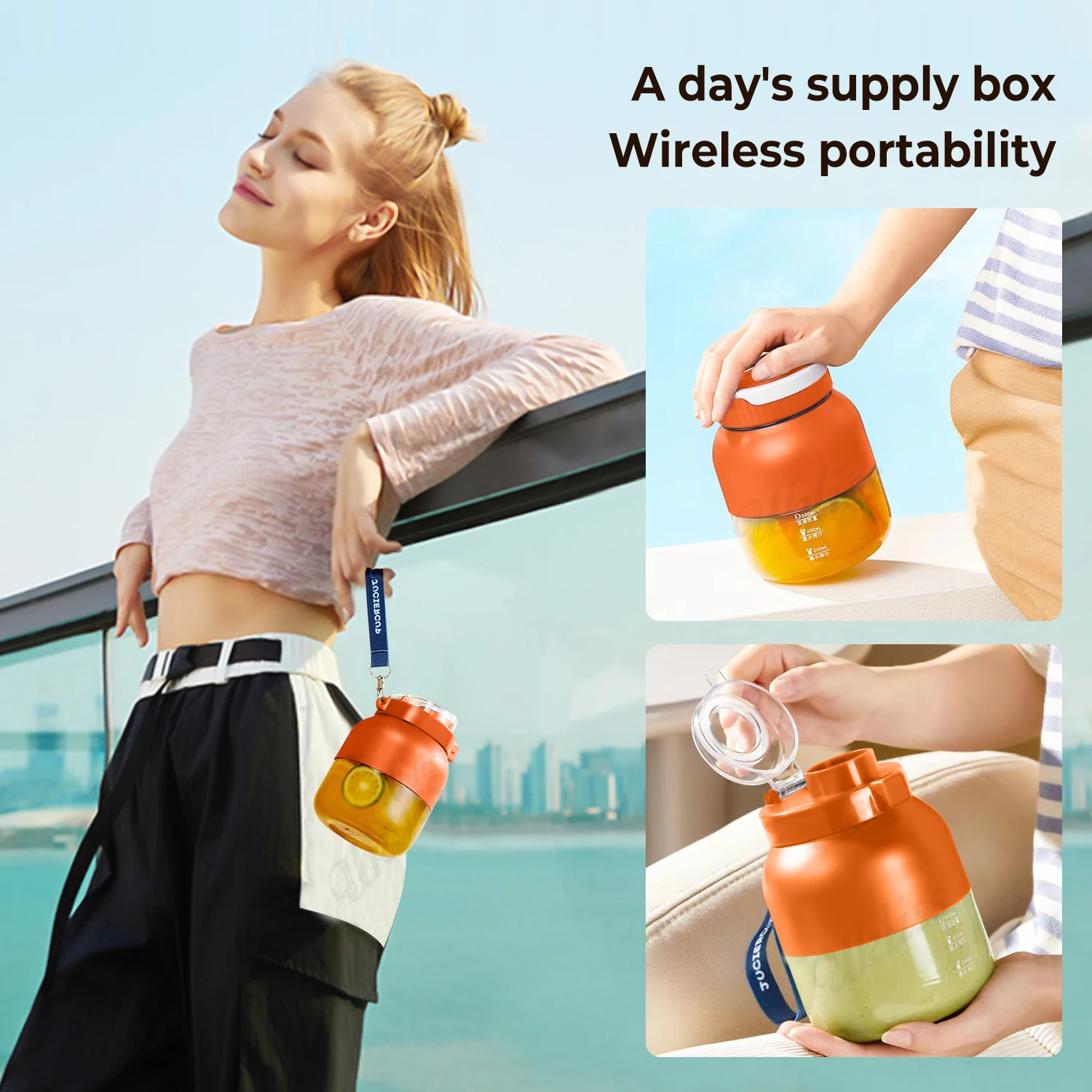 ポータブル電気オレンジジューサー,500ml,ジュース抽出器,ミニUSBスム,ミキサー,充電式