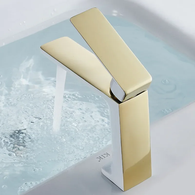 

Basin Faucet Modern Gold Bathroom Mixer Tap White and Gold Lavotory Wash basin Hot and Cold Sink New