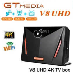 Venda quente GTMEDIA V8 UHD TV Receptor de Satélite Caixa de TV ​ DVB S2 T2 4K Ultra HD, estoque WIFI integrado na Espanha CZ media player