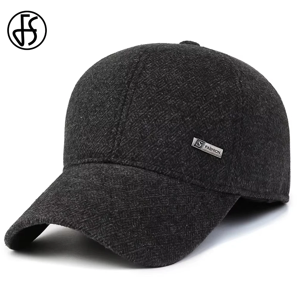 FS Black Winter Earflaps Baseball Caps For Men Thick Warm Plus Plush Women Hat Outdoor Windproof Trucker Cap Gorra Hombre 2026