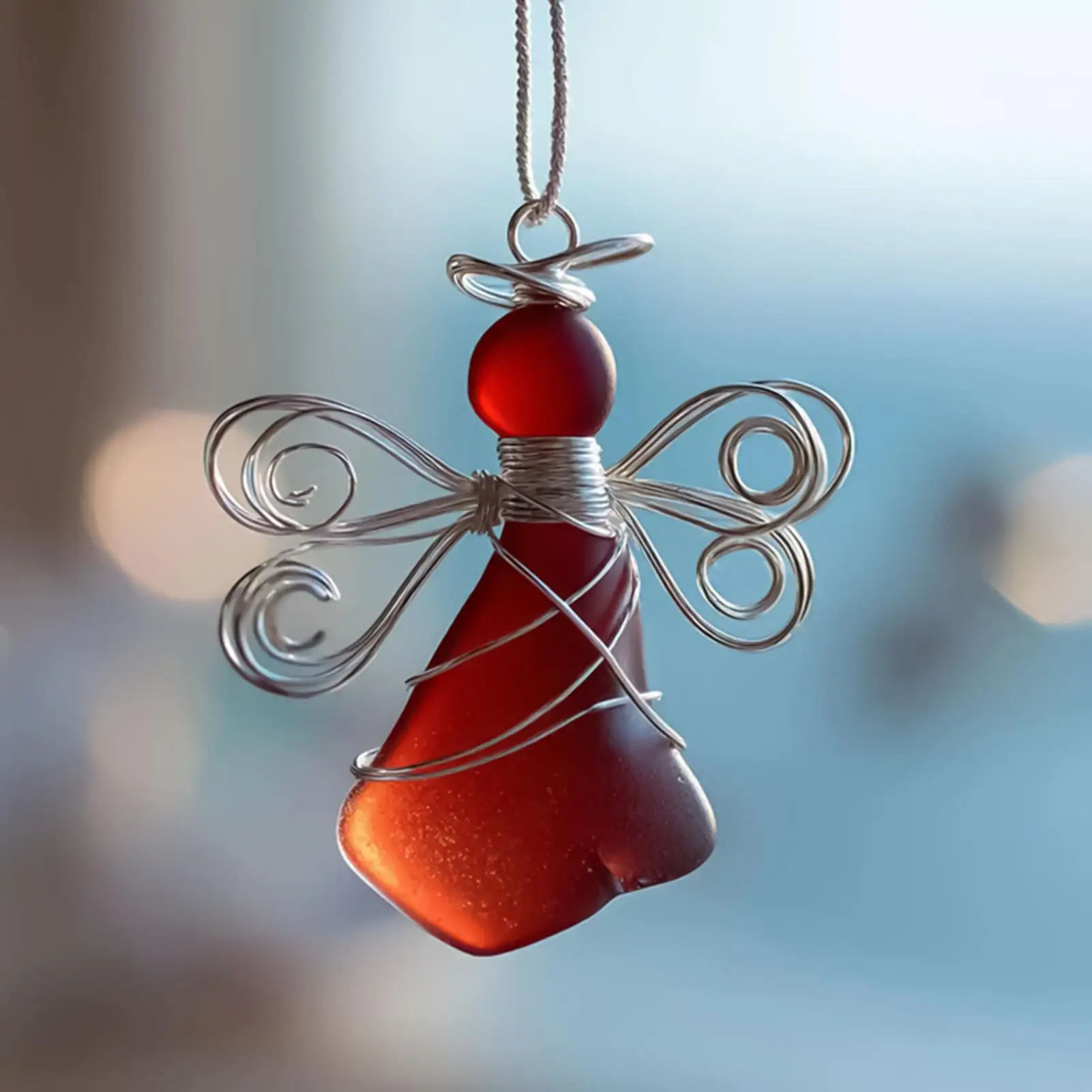 Sea Glass Christmas Ornaments 6 Pieces Angel Holiday Pendant 2D Acrylic Christmas Tree Ornament For Workplace Living Room