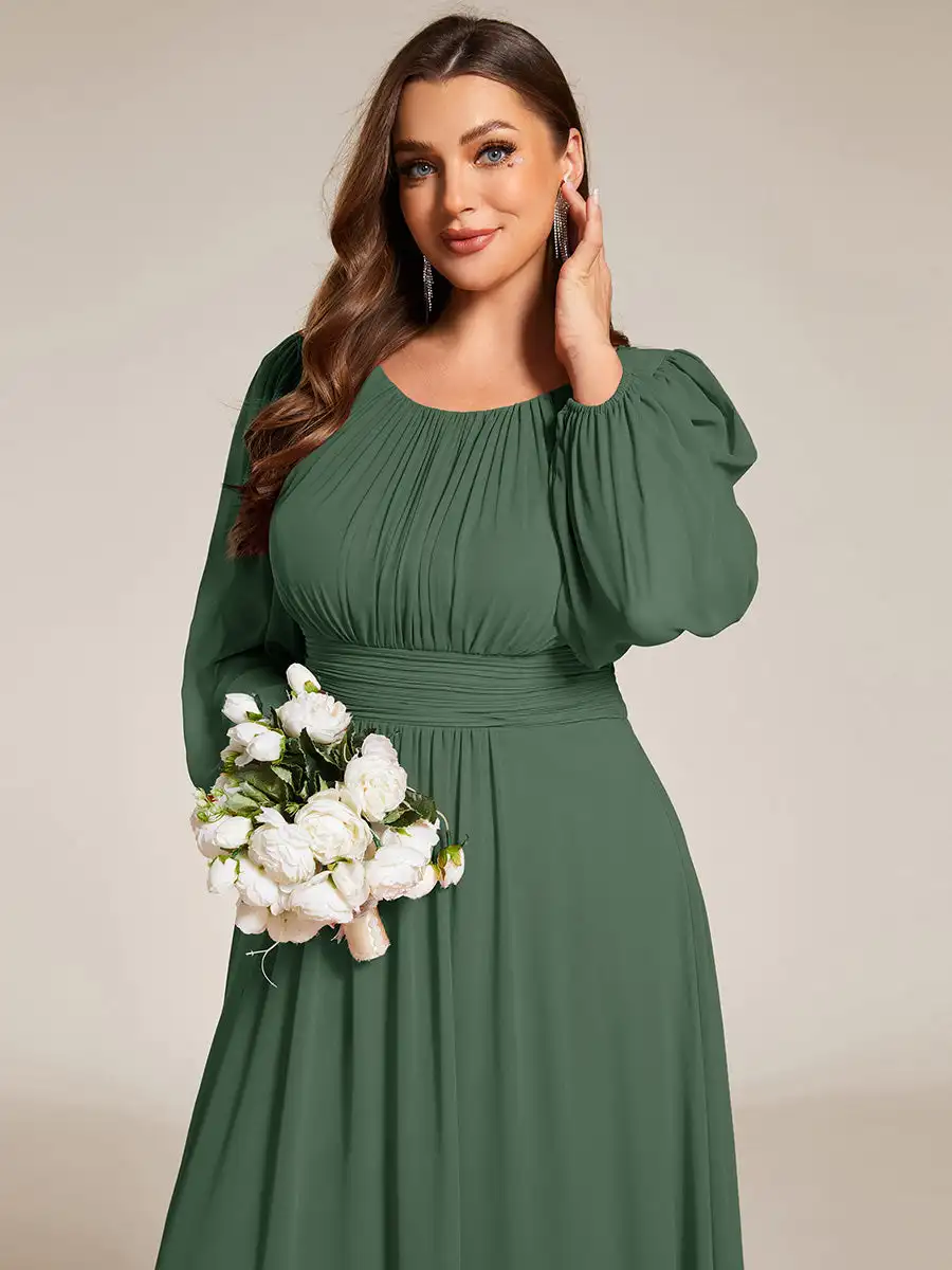 Suknie wieczorowe Plus size długa, pełna rękaw O-Neck szyfonowa suknia do podłogi 2025 Ever Pretty of Simple Prom Women Dress