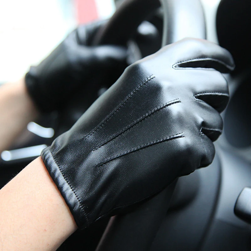 

Winter Driving PU Leather Gloves Men Women Black Plush Warm Mobile Phone Touch Screen Gloves Waterproof Windproof Tactical Glove